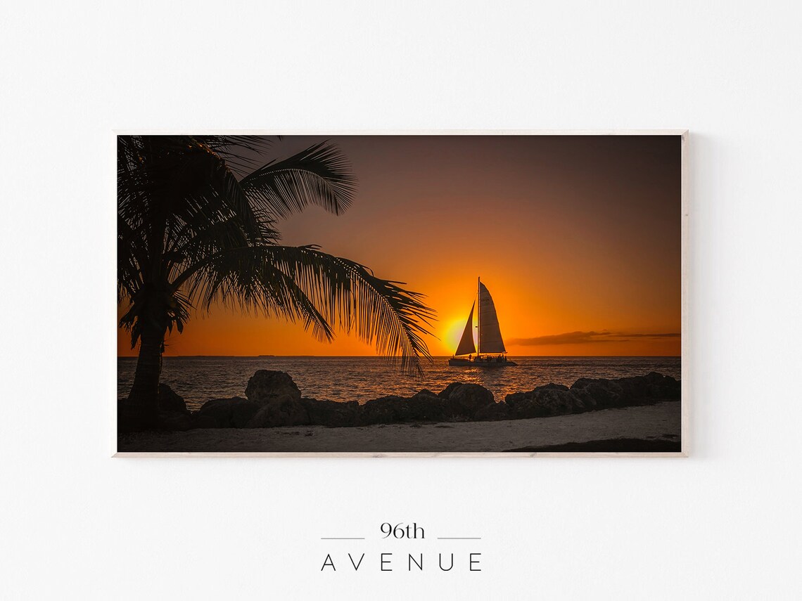 Beach Sunset, Tropical Palm Tree Art Print