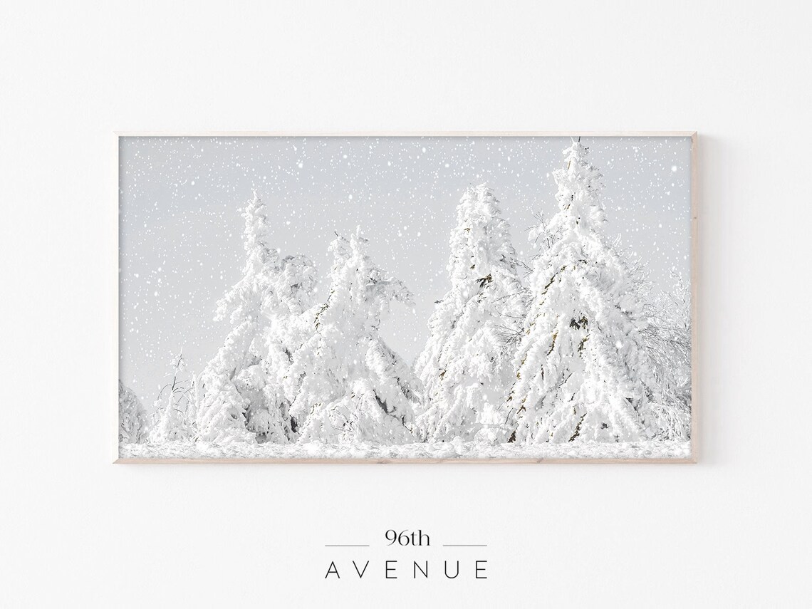 Snowy Fir Trees Winter Art Print for TV Decor