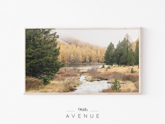 Mountain Stream Flowing Through a Golden Autumn Meadow Poster