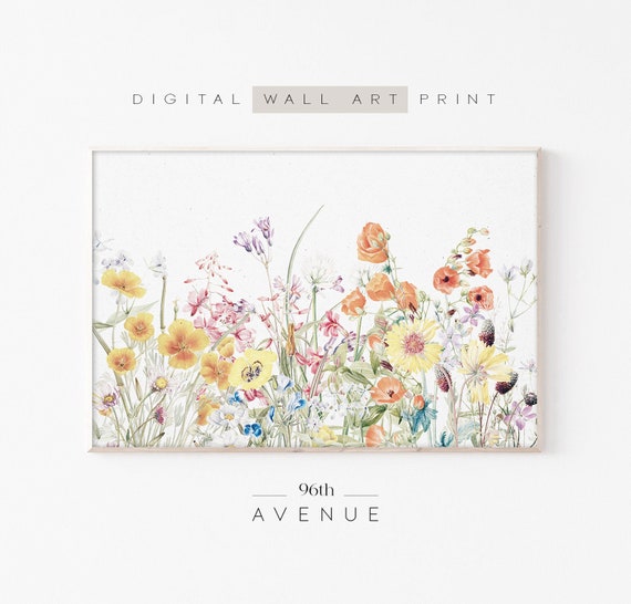 Wildflower Field Floral Painting, Farmhouse Decor Art Print