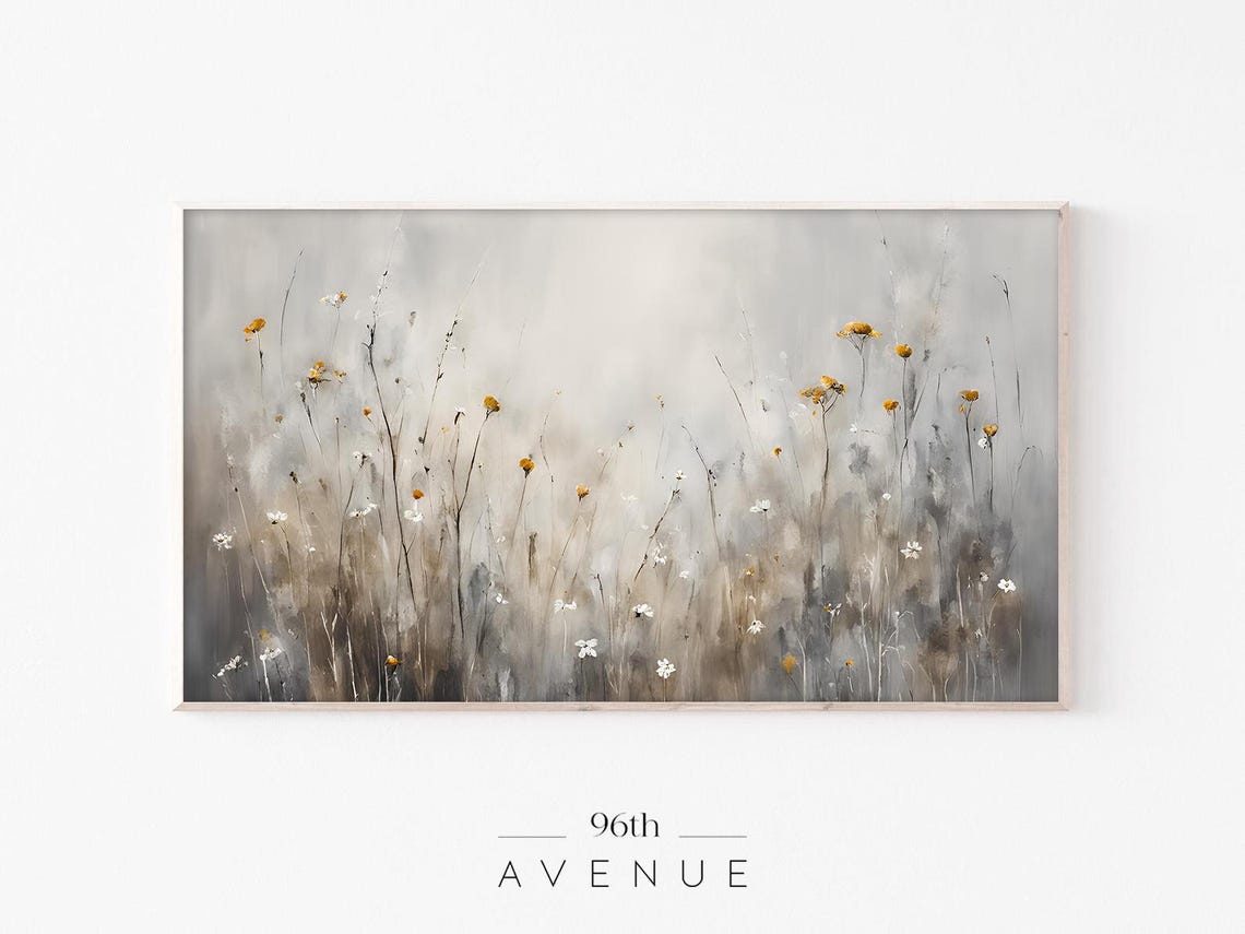 Wildflower Meadow in Soft Neutral Tones Delicate Floral Art Poster