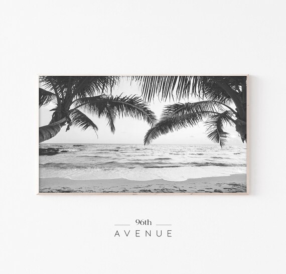 Black And White Palm Trees Framing Ocean Beach Summer Poster