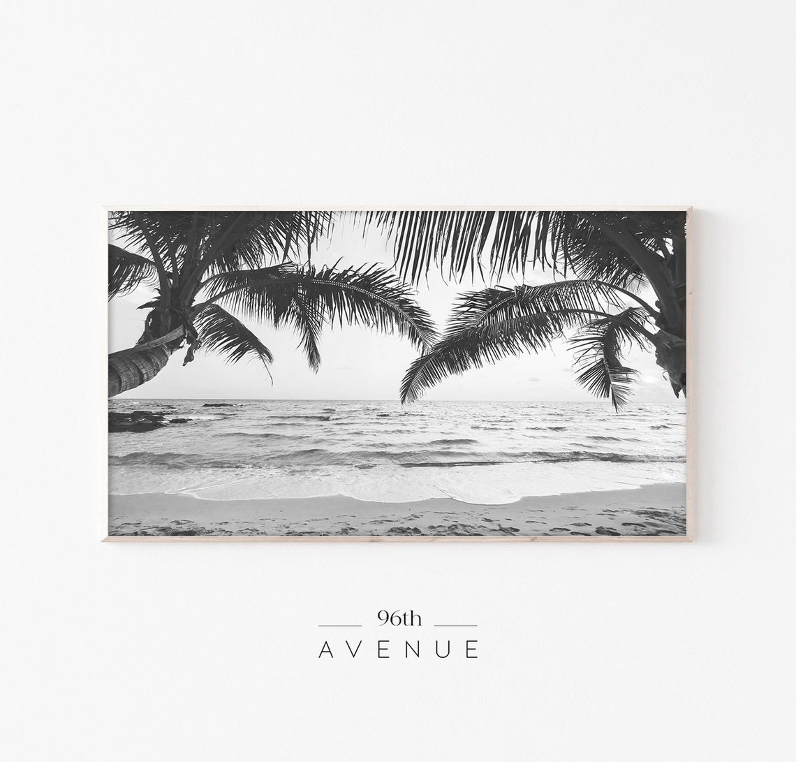 Black And White Palm Trees Framing Ocean Beach Summer Poster