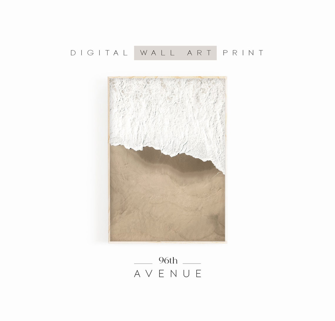 Sea Foam Washing Over Beige Sand Minimal Abstract Beach Print