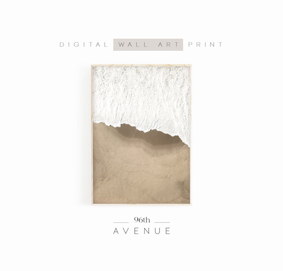 Sea Foam Washing Over Beige Sand Minimal Abstract Beach Print