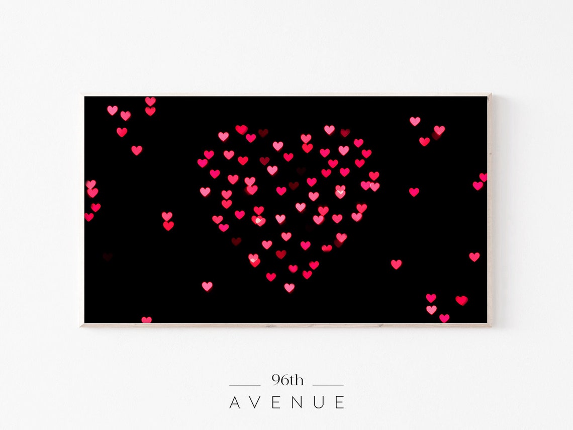 Glowing Red Hearts Bokeh On Black Valentine Love Art Photo Wall Poster