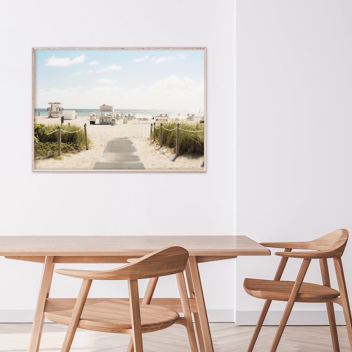 Sandy Beach Path Leading To Lifeguard Towers And Umbrellas Poster - Image 2