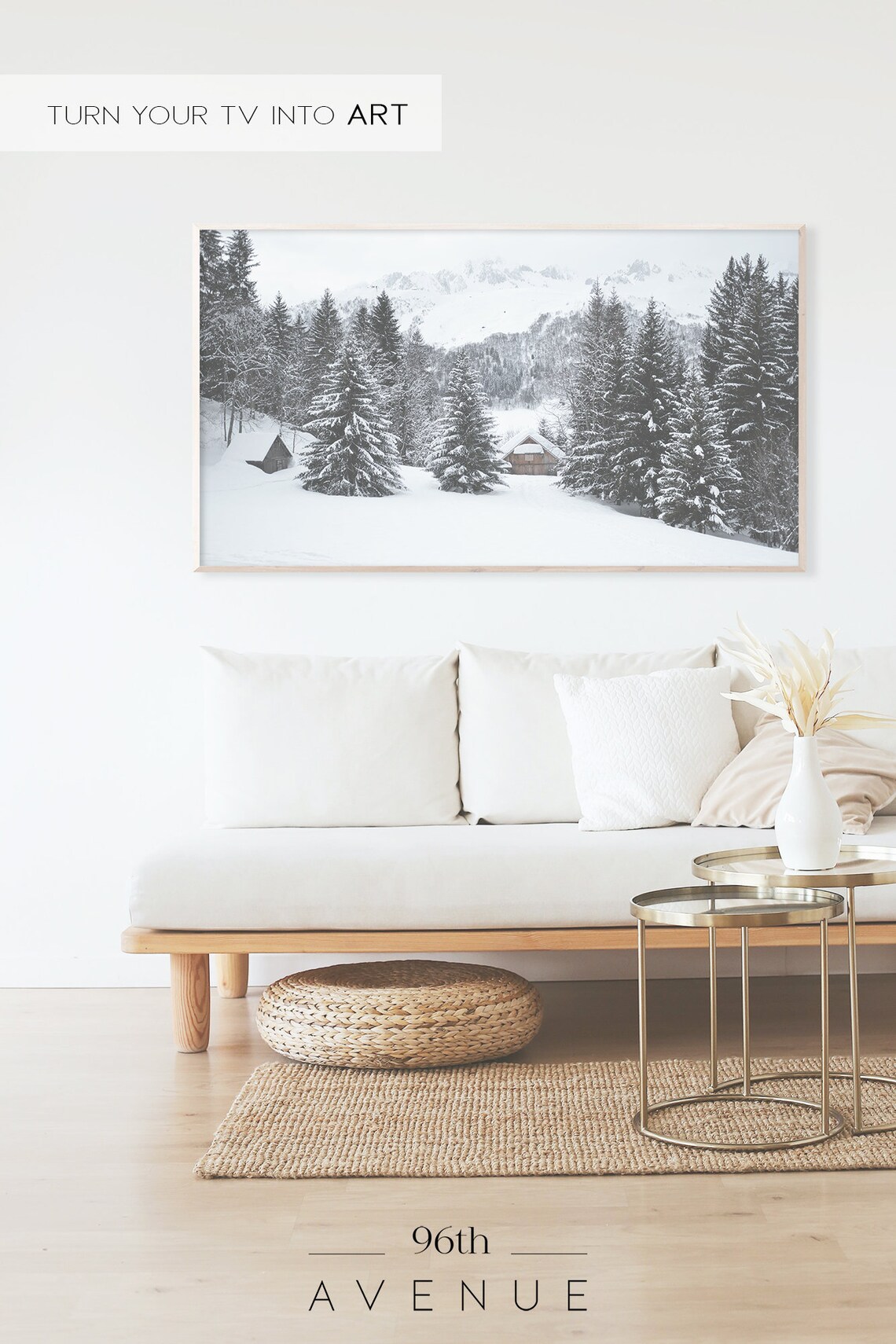 Snowy Mountain Cabins Tucked Among Evergreens in Winter Poster - Image 2