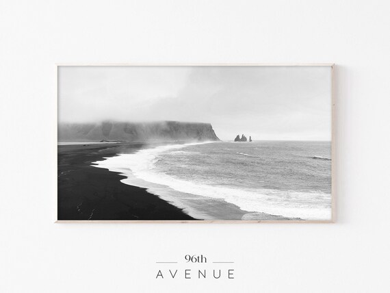 Black Sand Beach Dramatic Sea Stacks Moody Coastline Photo Print