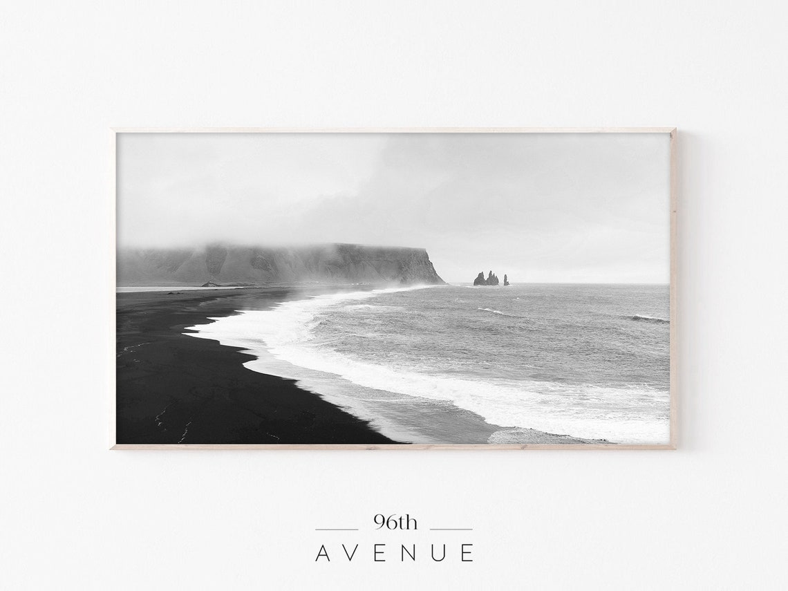 Black Sand Beach Dramatic Sea Stacks Moody Coastline Photo Print
