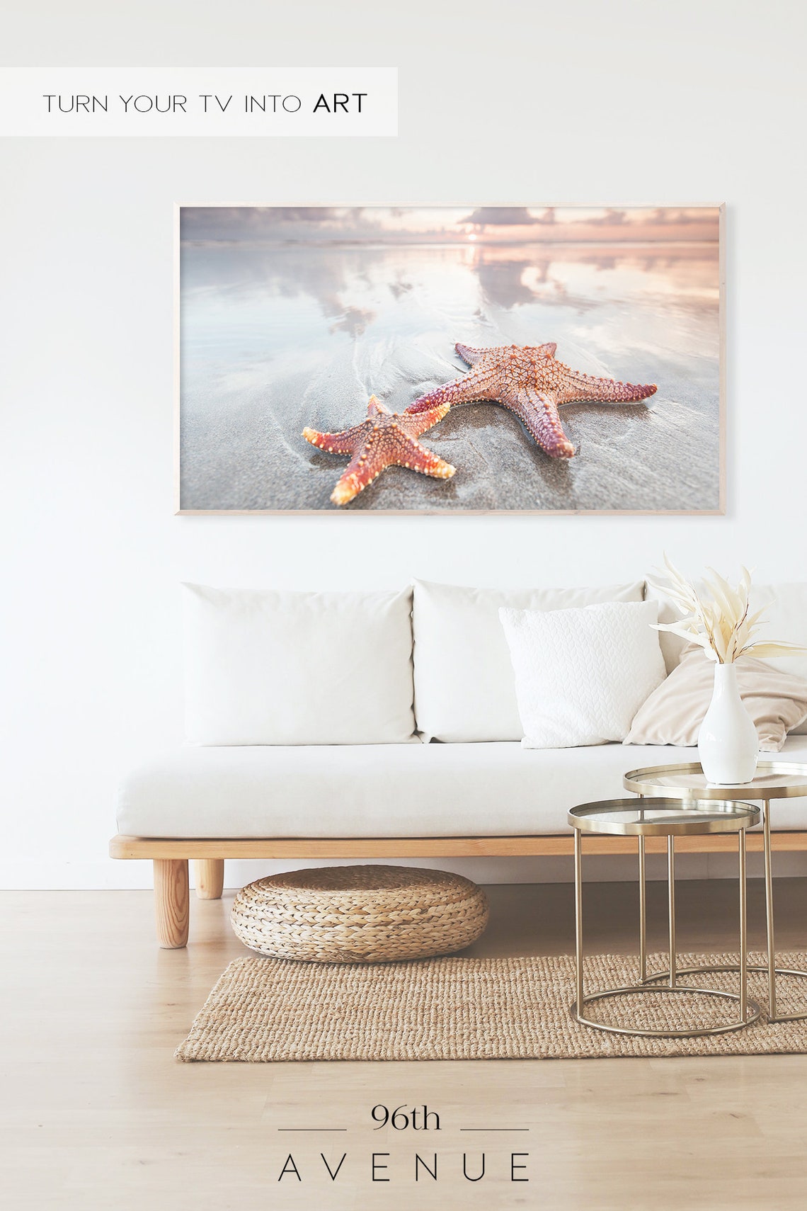 Orange Starfish Wet Beach Sunset Shoreline Coastal Scene Poster - Image 2