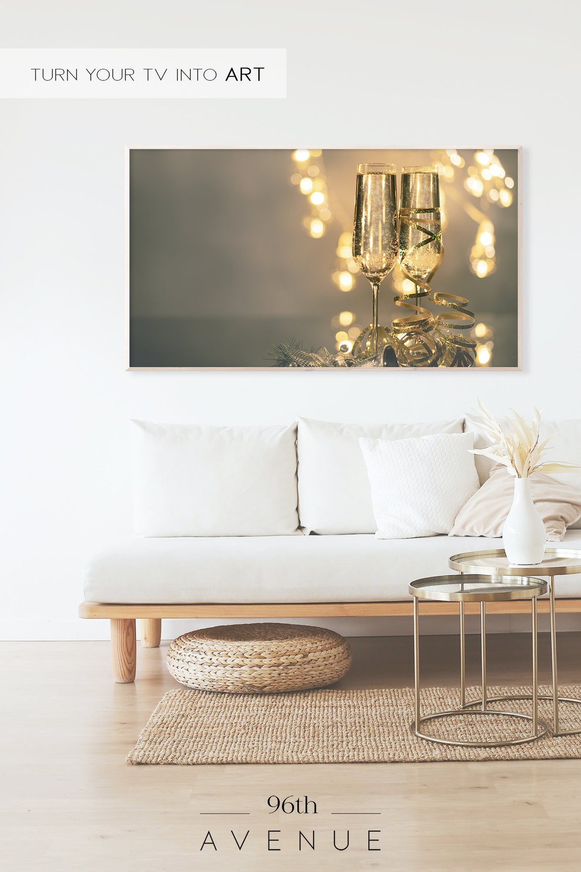 Golden Champagne Flutes with Bokeh Lights New Year Celebration Poster - Image 2