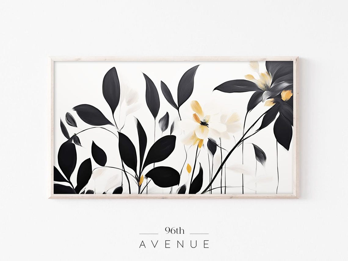 Elegant Black and Gold Botanical Leaves Modern Floral Art Poster