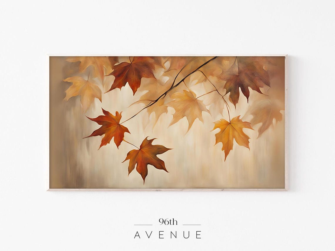 Golden Autumn Maple Leaves on Branch Warm Fall Botanical Poster