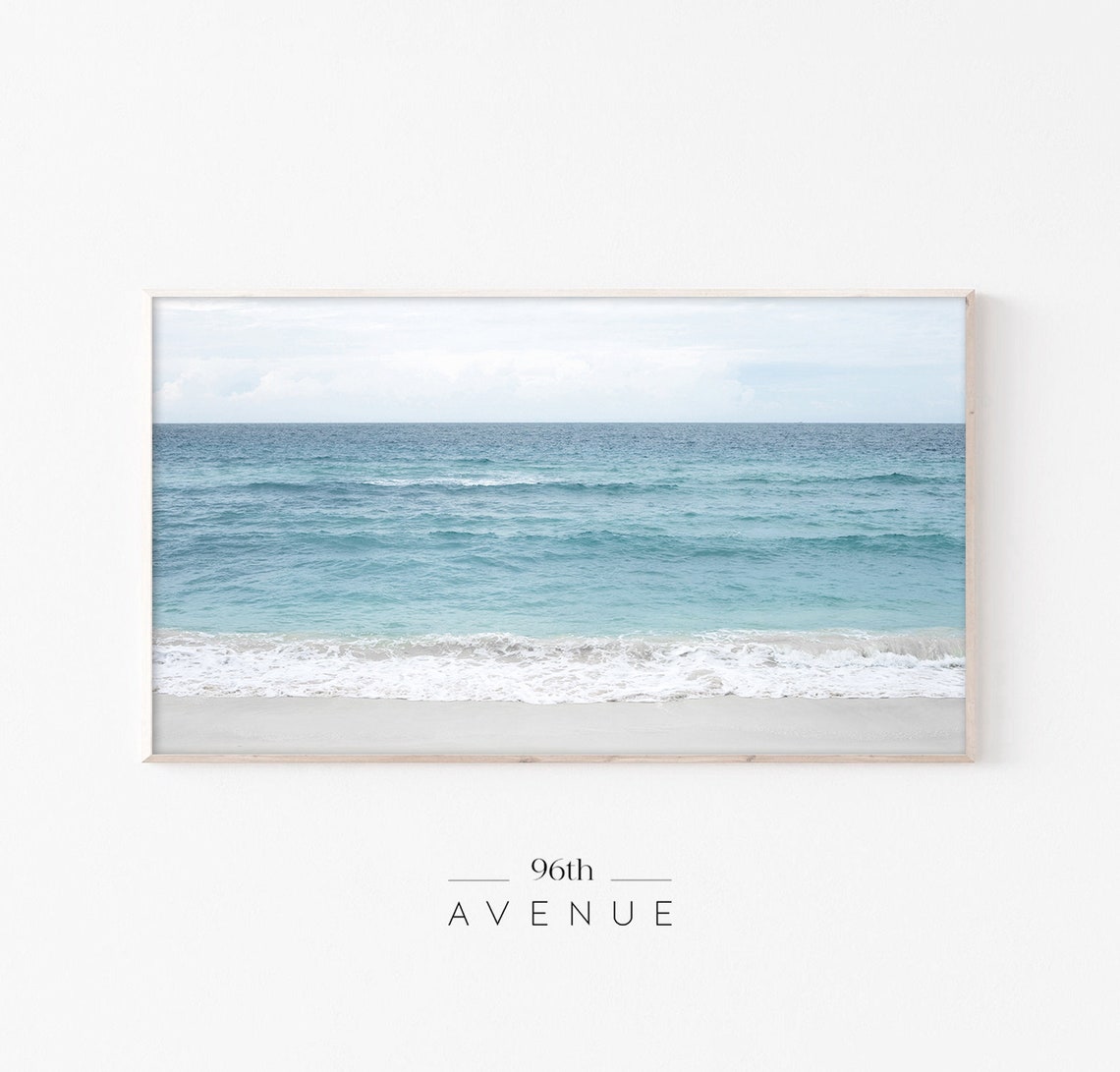 Turquoise Ocean Waves Rolling To Shore Minimal Coastal Art Poster