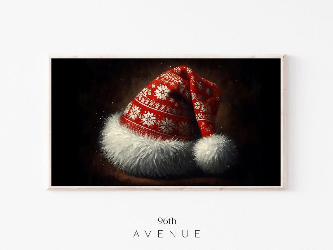 Santas Red Knit Hat With Snowflake Pattern Christmas Holiday Print