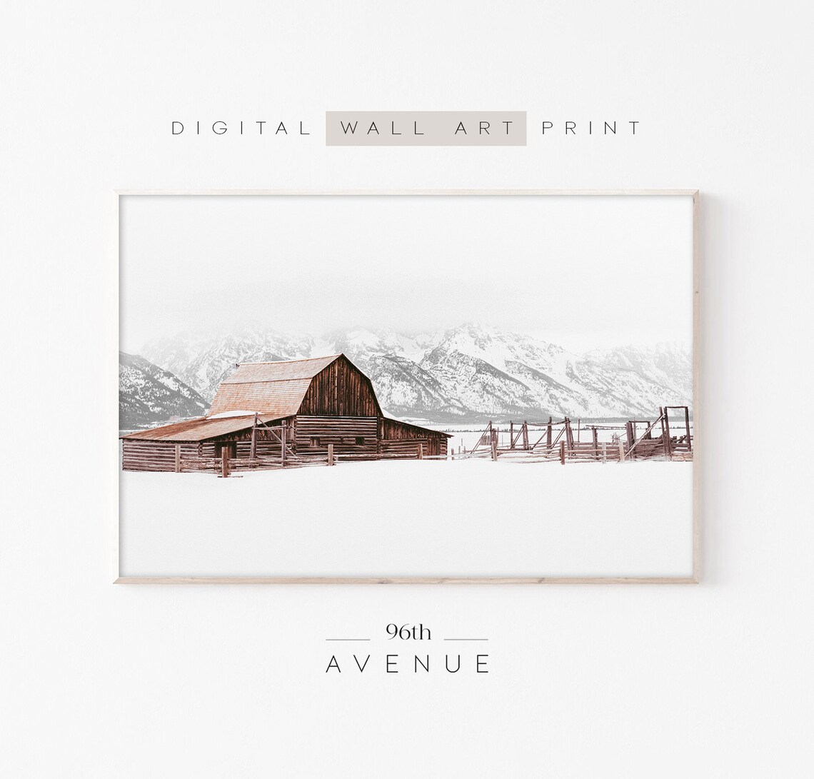 Winter Barn Art Print, Christmas Farmhouse Decor