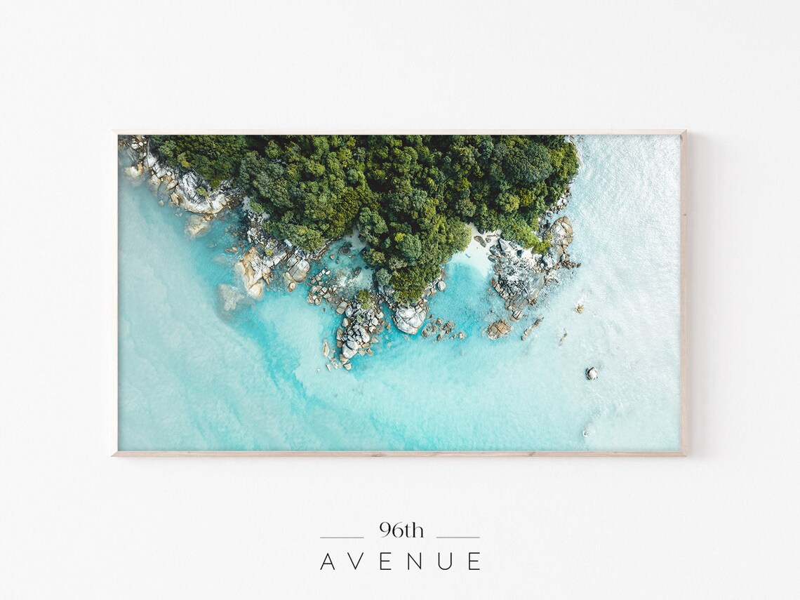 Aerial Tropical Island With Turquoise Water Rocky Coast Photo Poster