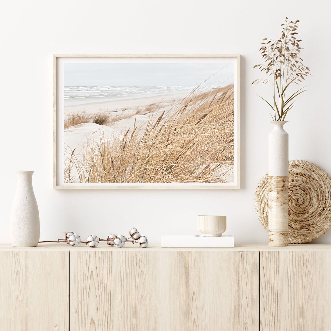 Neutral Beach Grass Coastal Landscape Art Print - Image 2