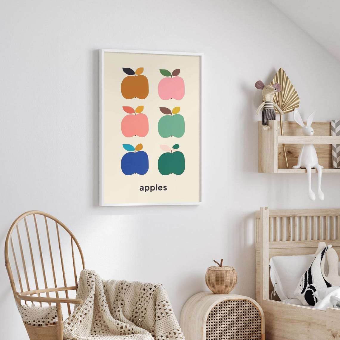 Playful Rainbow Apples Grid Mid Century Modern Kitchen Fruit Poster - Image 4