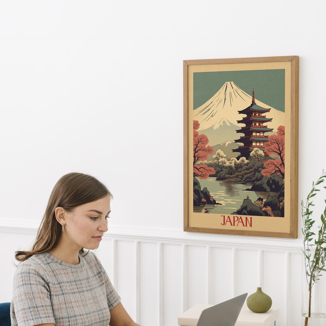 Japan Mount Fuji Pagoda Cherry Blossom Vintage Travel Poster - Image 4