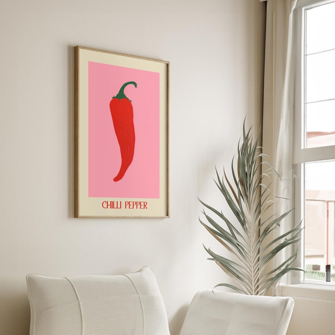 Red Chilli Pepper Bold Pink Minimalist Kitchen Food Charming Poster - Image 3