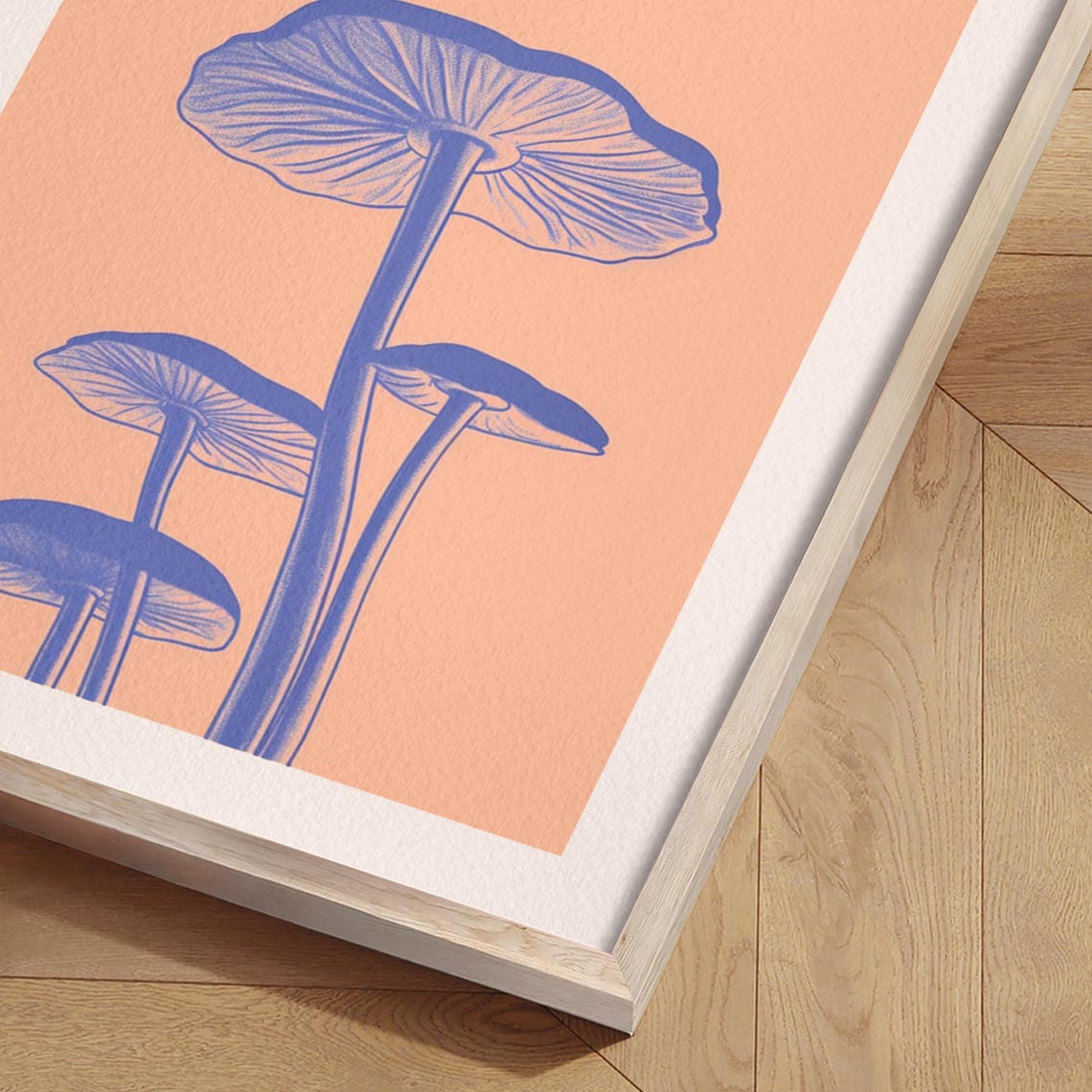 Blue Mushrooms Peach Background Botanical Illustration Poster - Image 2