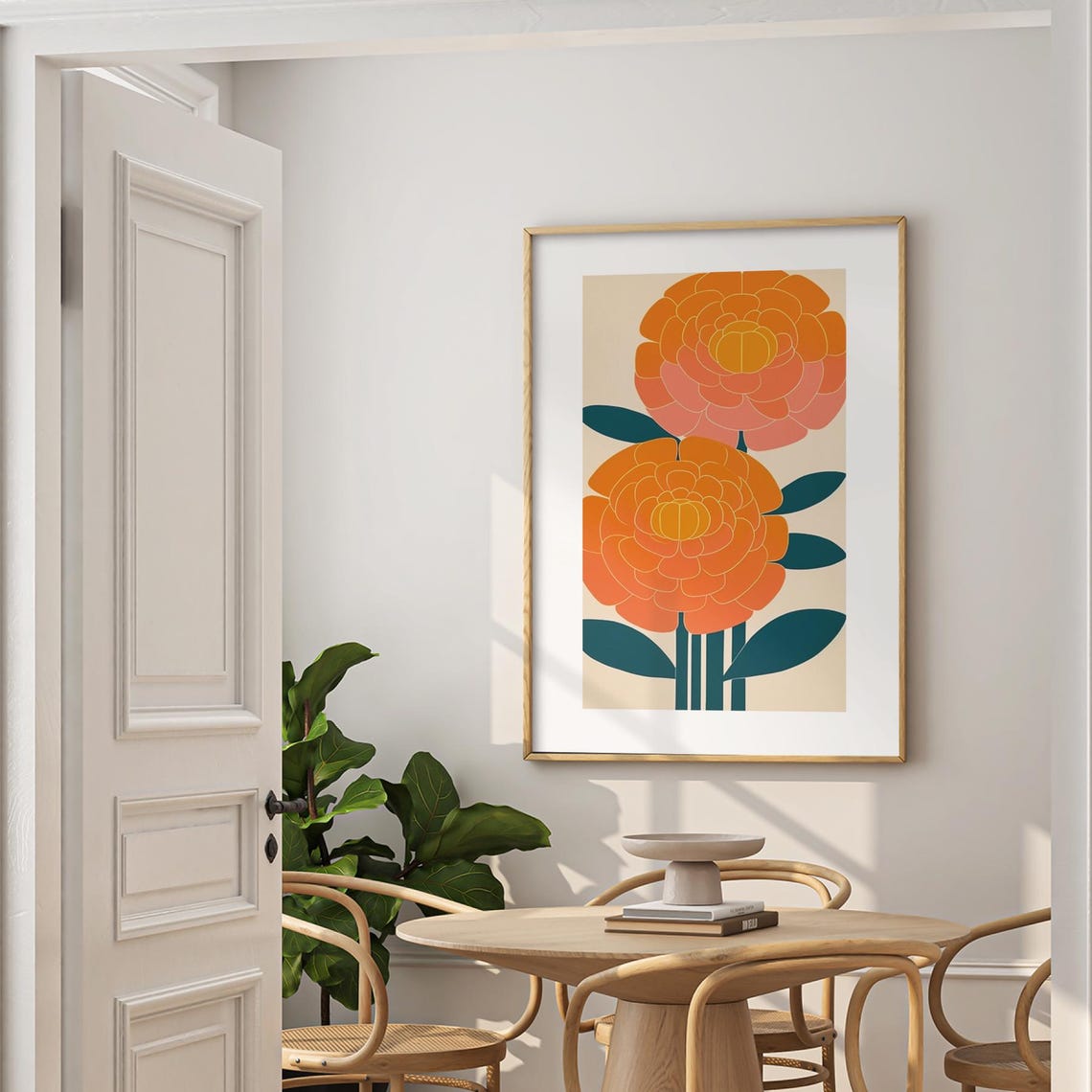 Vibrant Orange Calendula Blossoms Retro Boho Floral Art Poster - Image 4