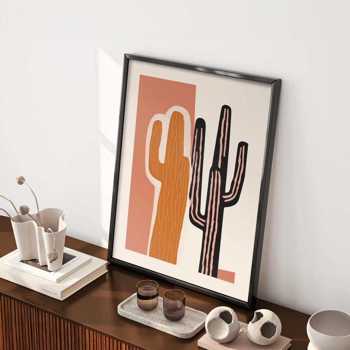 Modern Abstract Saguaro Cactus Desert Boho Chic Decor Poster