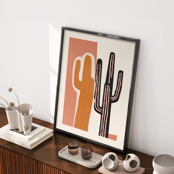 Moderne Kaktus Wandkunst Stylische Wstenpflanzen Illustration Abstrakte Naturdekor Boho Chic Wohnzimmer Dekoration Trendige Poster