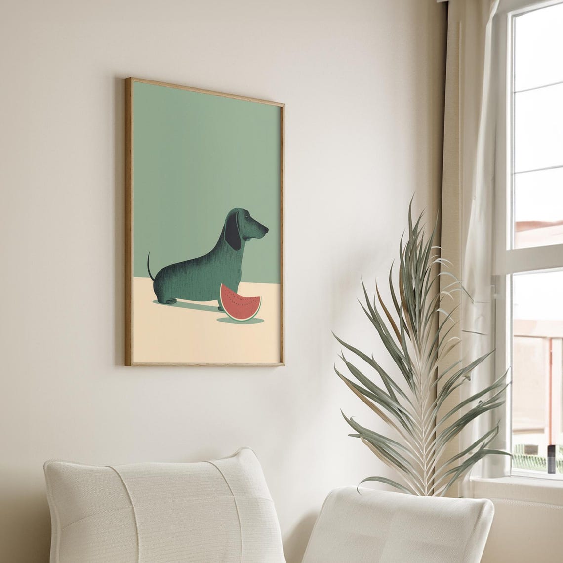 Minimalist Dachshund With Watermelon Slice Funny Summer Poster - Image 3