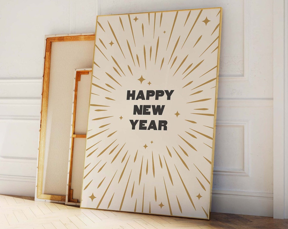 Happy New Year Black Gold Sunburst Celebration Eve Party Poster