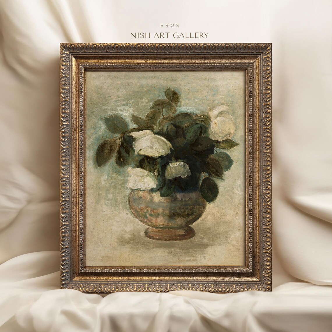 Vintage White Rose Antique Floral Art Print