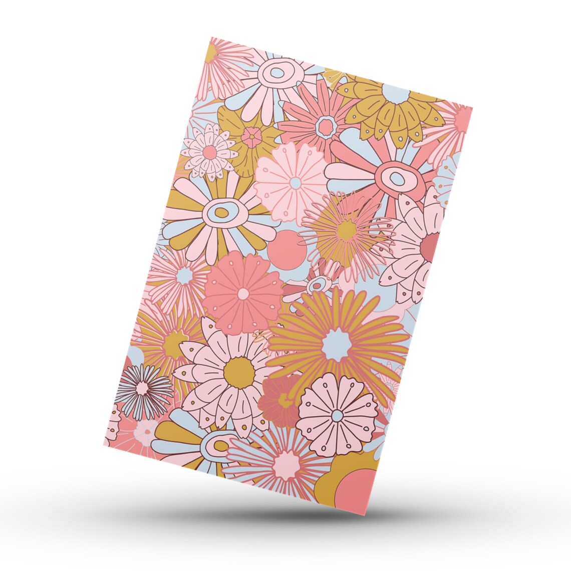 Retro 60s 70s Pink Blue Floral Wall Art Print - Image 2