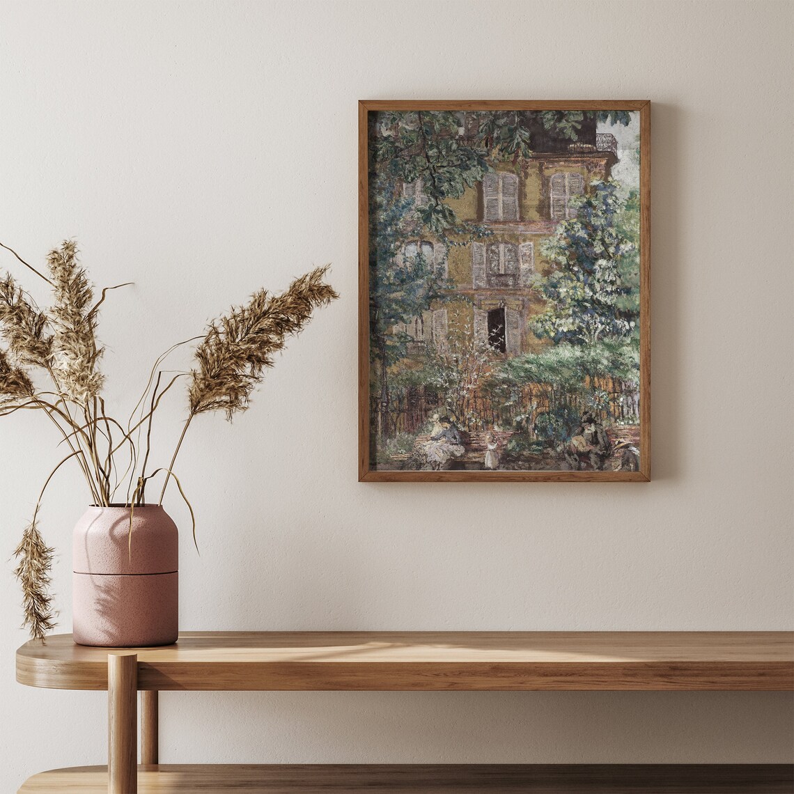 Old Townhouse Courtyard with Chestnut Trees Vintage European Art Print - Image 2