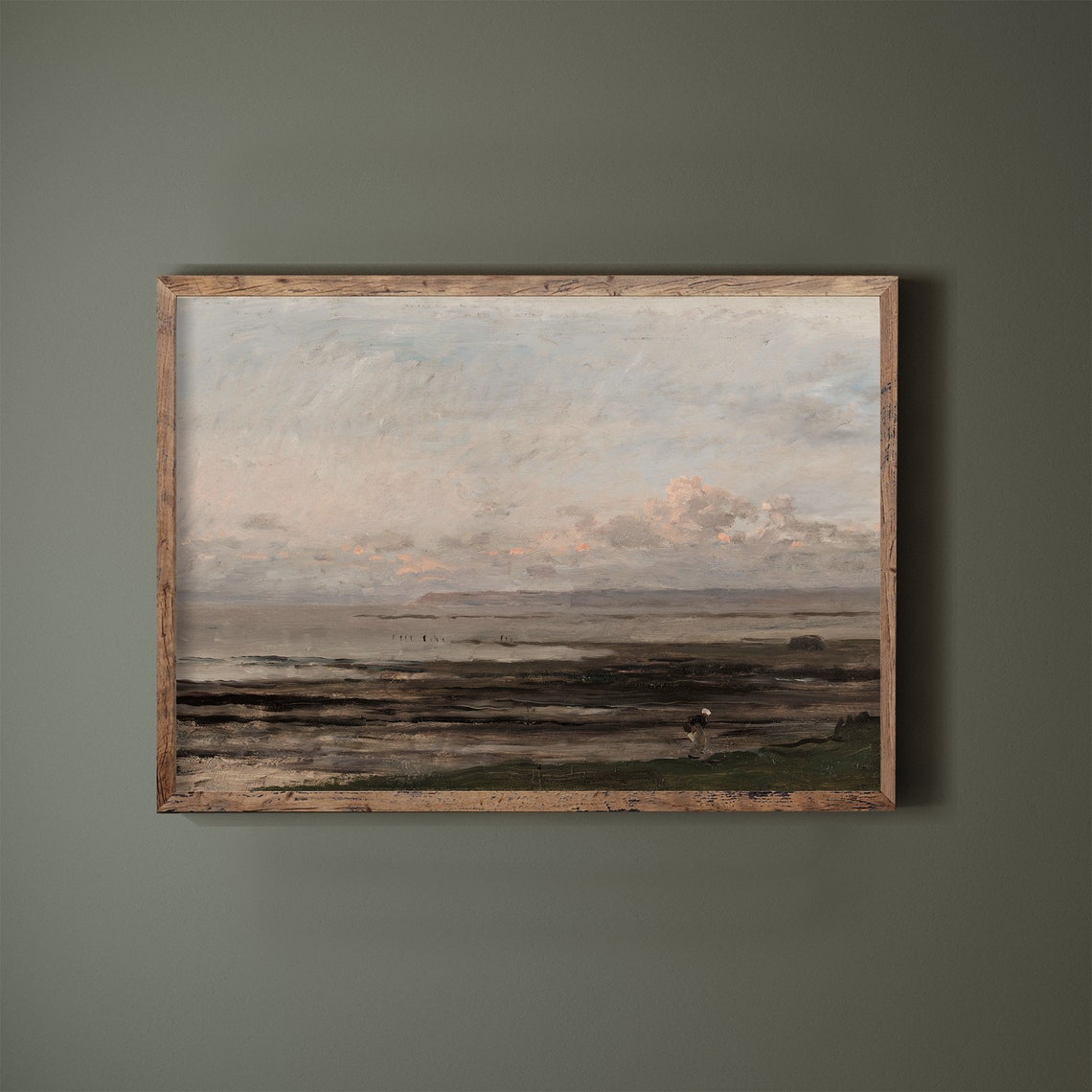 Calm Coastal Seascape Low Tide Distant Shore Vintage Wall Art - Image 2