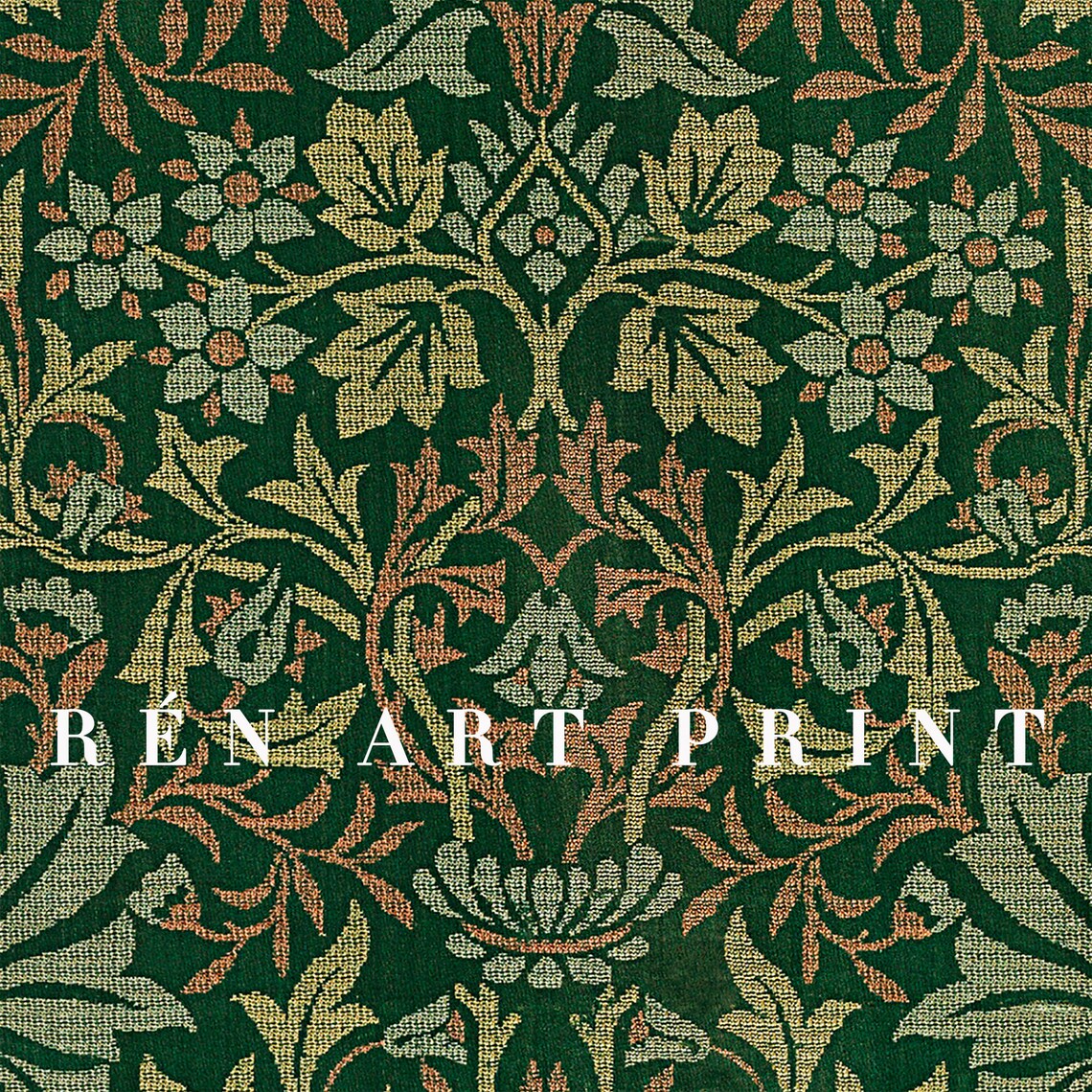 Green Vintage Tapestry Pattern Art Print, Rustic Textile - Image 3