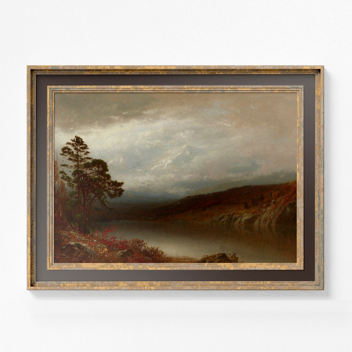 Moody Autumn Lake Mountain Landscape Fall Forest Vintage Poster - Image 3