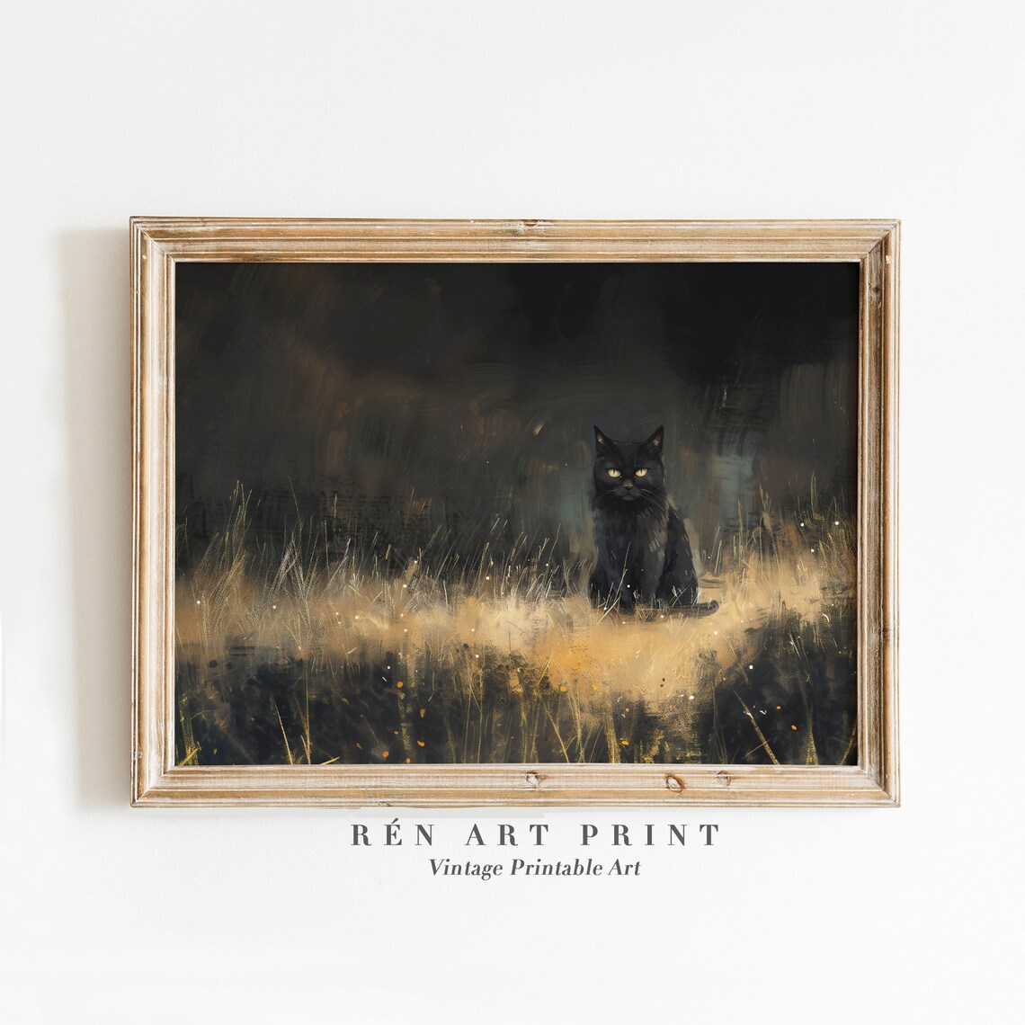 Vintage Black Cat Halloween Wall Art Print