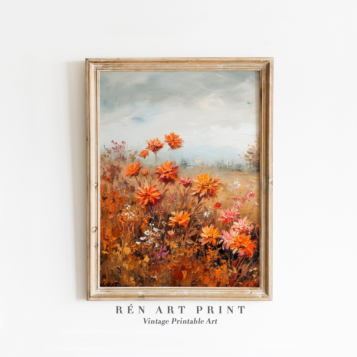 Vintage Wildflower Autumn Floral Landscape Art Print