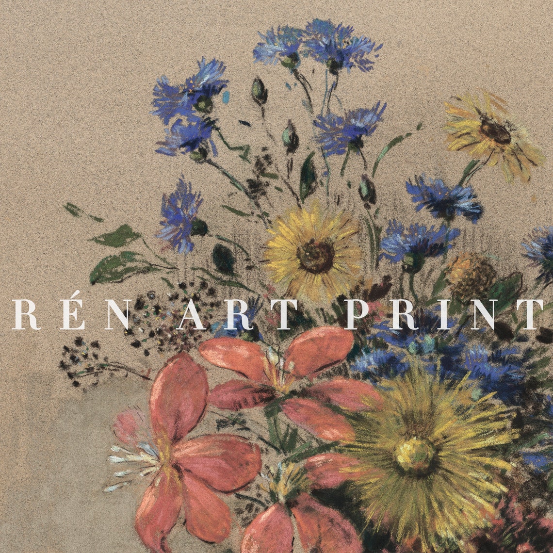 Wildflower Bouquet in Dark Vase Vintage Botanical Still Life Poster - Image 3