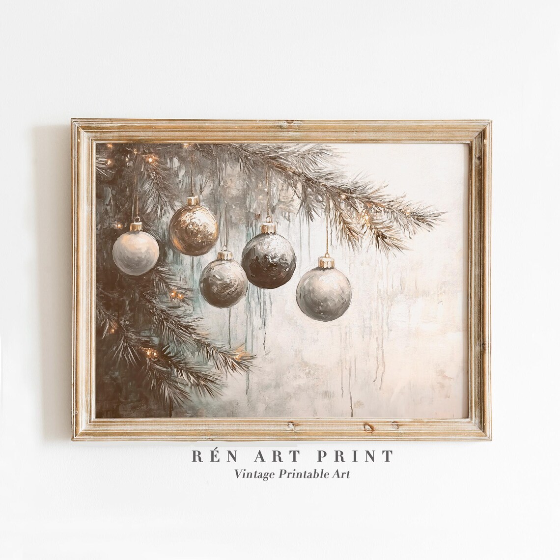 Christmas Ornaments Art Print, Neutral Farmhouse Decor