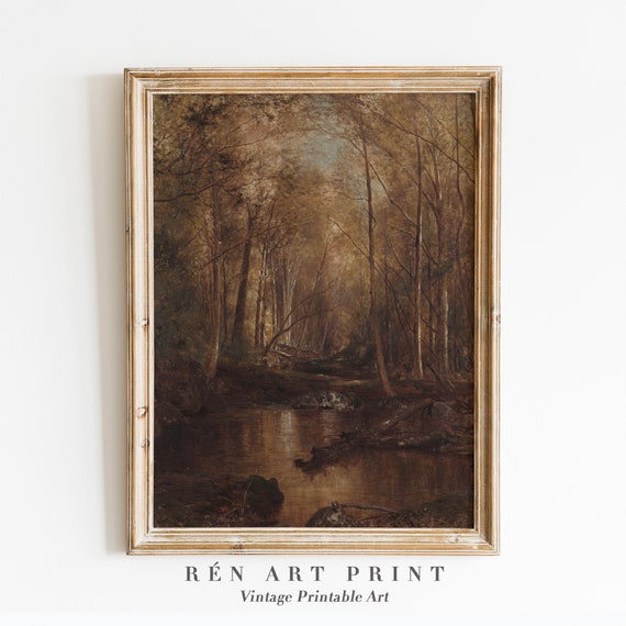 Vintage Autumn Landscape Painting, Rustic Wall Art