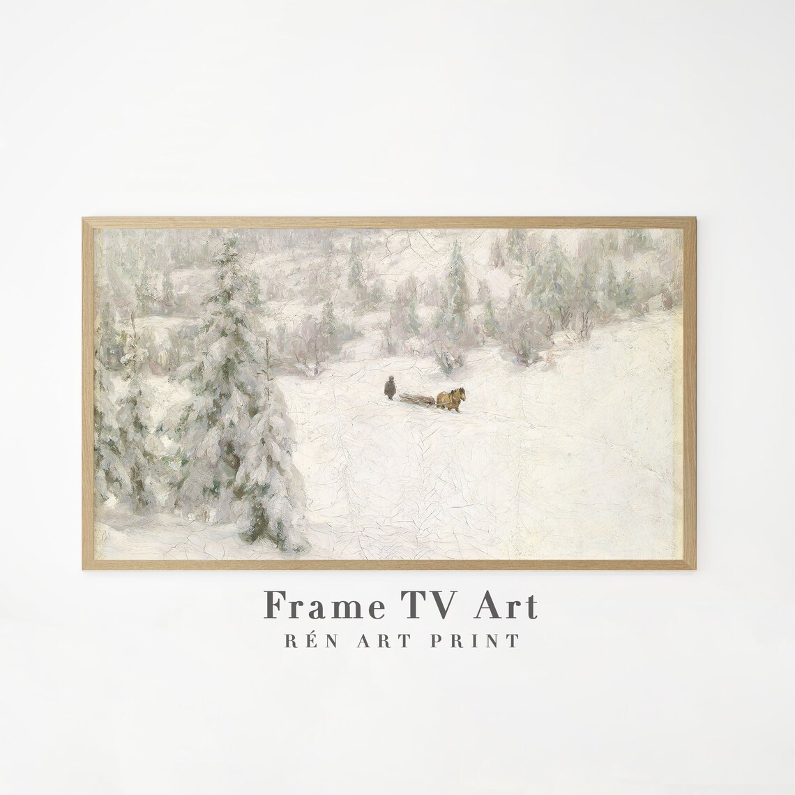 Snowy Pines with Horse Sleigh Vintage Winter Frame TV Art Poster