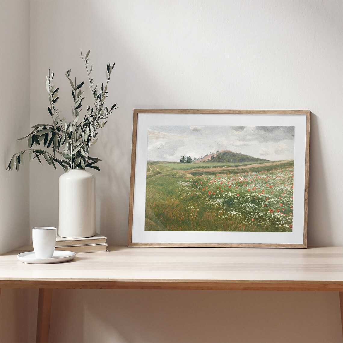 Spring Poppy Meadow Wildflowers Hill Antique Floral Landscape Painting Poster - Image 2
