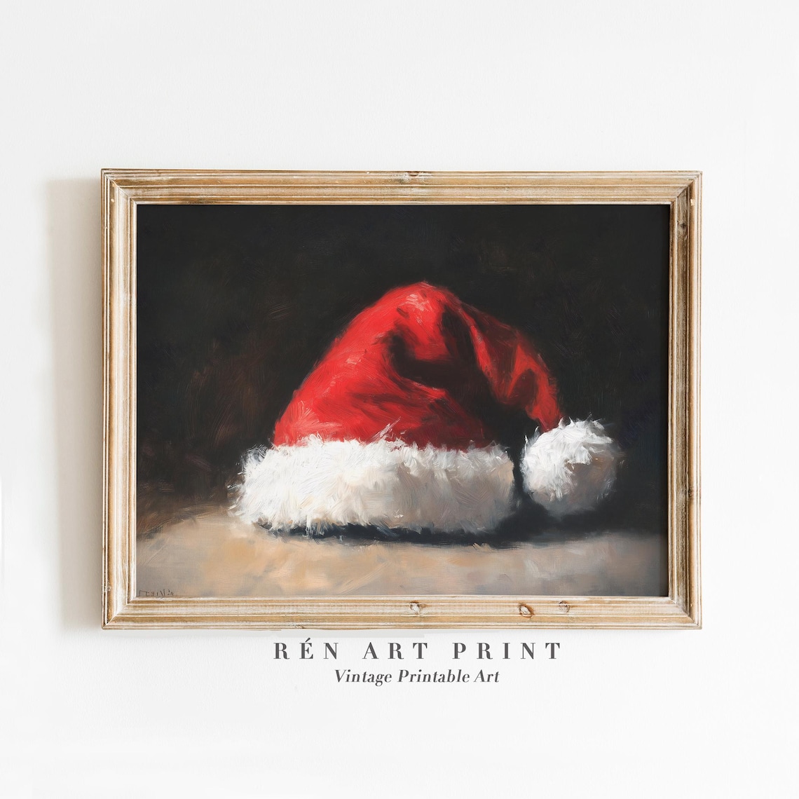 Santa Hat Vintage Christmas Art Print, Rustic Holiday