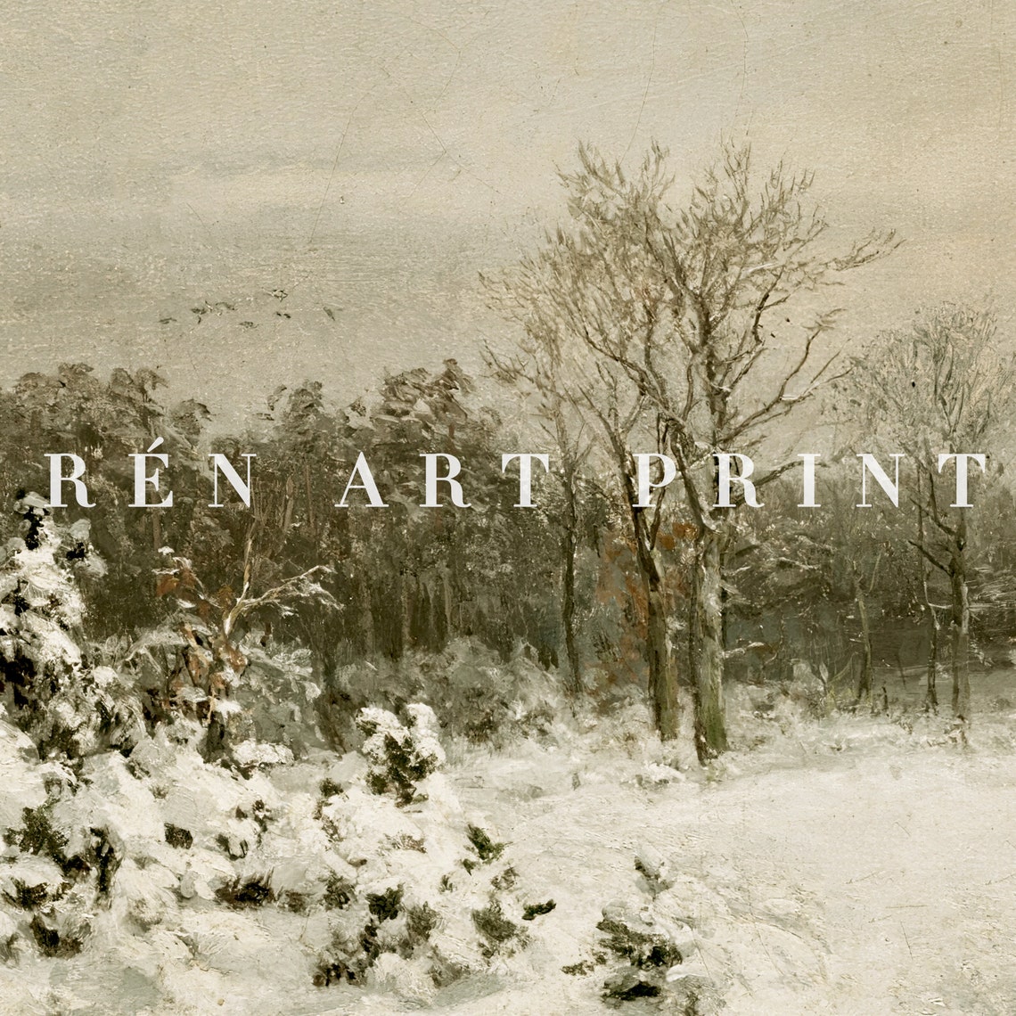 Bare Trees Snowy Field Muted Antique Winter Landscape Poster - Image 3