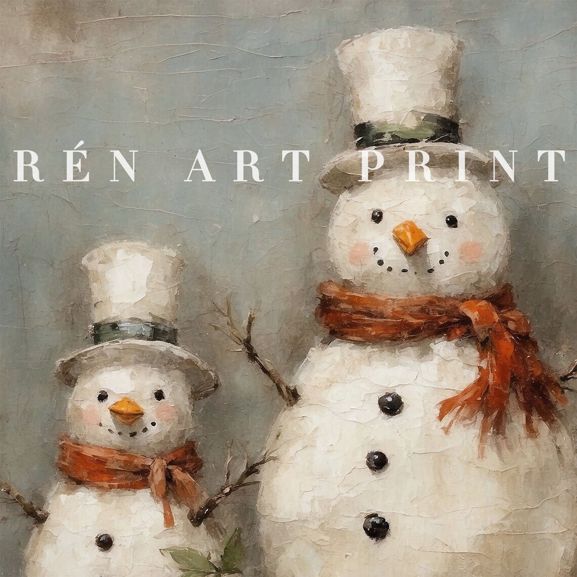 Three Charming Vintage Snowmen Top Hats Rustic Christmas Wall Art - Image 3