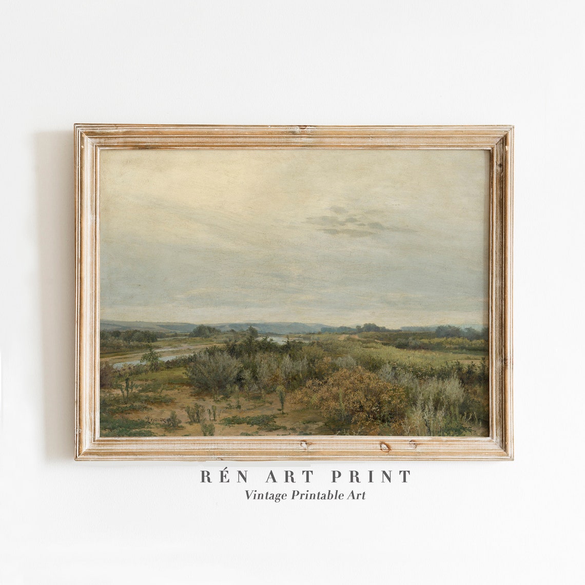 Peaceful Green Valley River Plain Countryside Vintage Wall Art