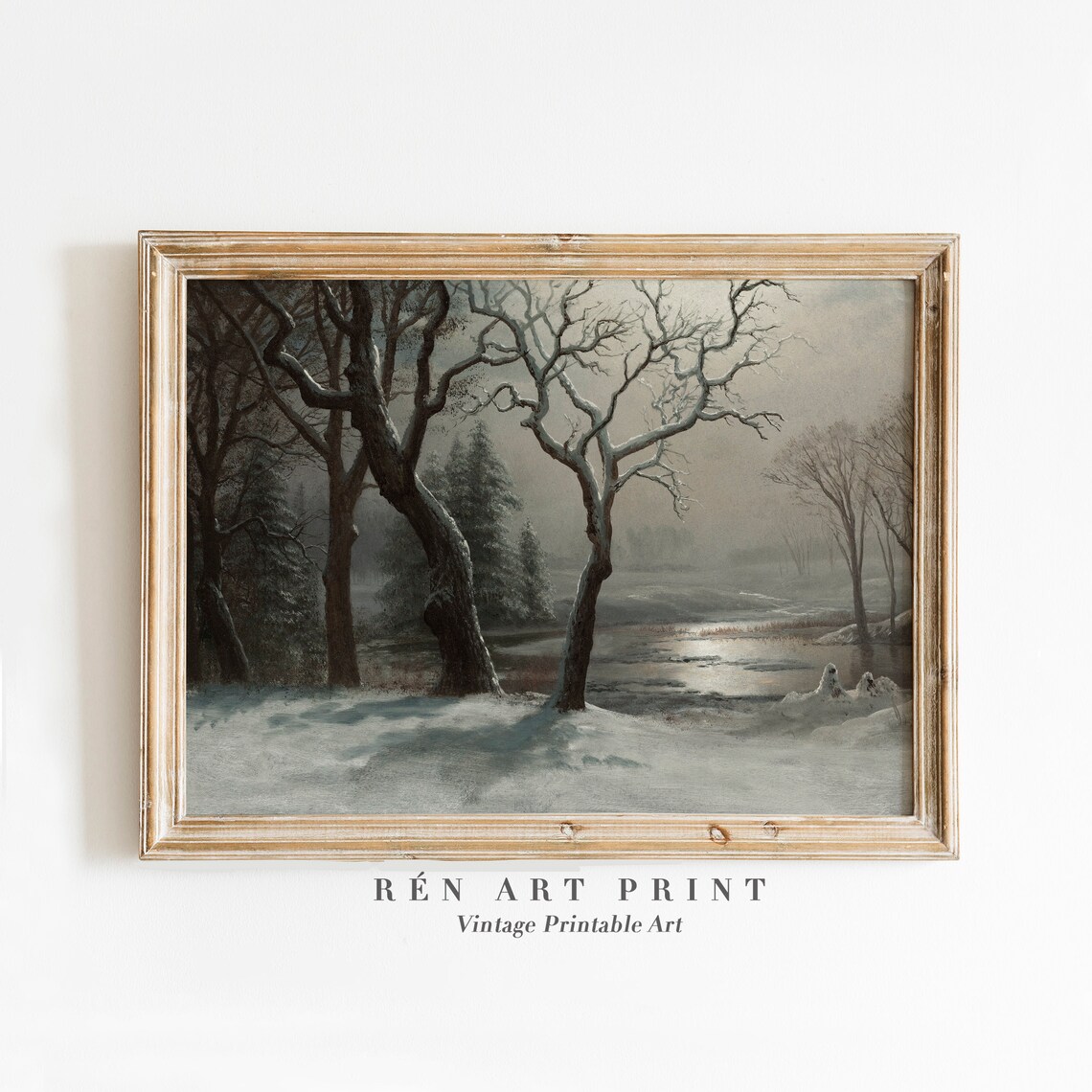 Moody Winter Moonlit Forest Vintage Snowy Trees Frozen Pond Poster